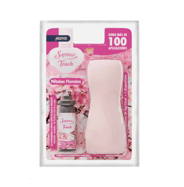 Aromatizante Touch Aerosol Saphirus - Petalos Florales + Dispositivo Rosa